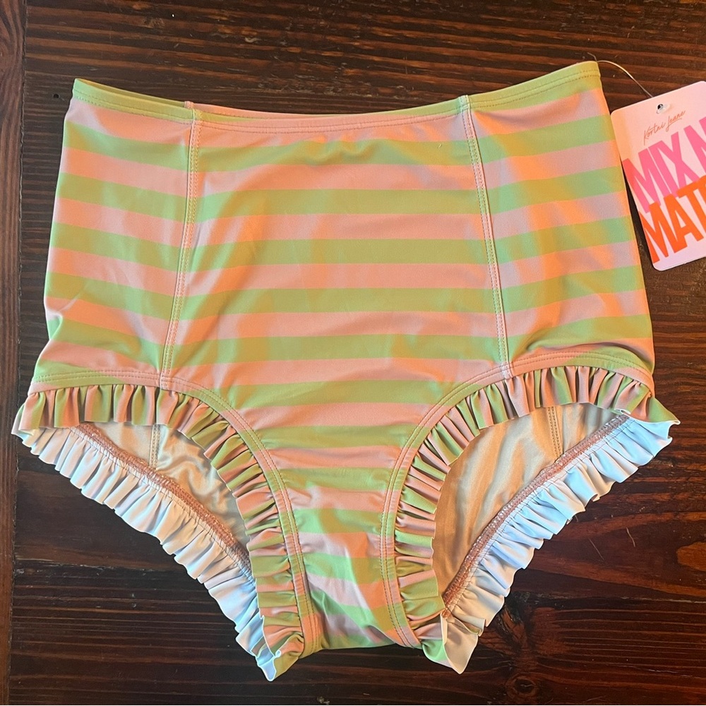 Kortni Jeane green pink striped all ruffled up bottoms